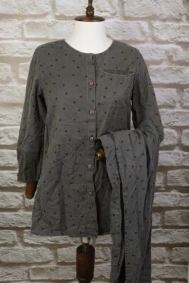 GUDRUN SJODEN Gray Dotted Shirt Linen Tunic Blouse Pants Suits Size S - Image 1 of 4