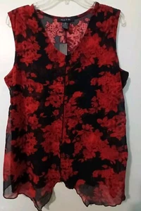 Adele & May XL Tank Blouse Red & Black Floral Silky-Stunning Summer Perfect NWT - Picture 1 of 9