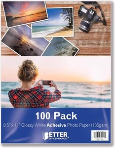 Adhesive Backed Photo Paper 100 Sheets 8.5x11 Glossy Sticky Craft Stickers - Picture 1 of 7