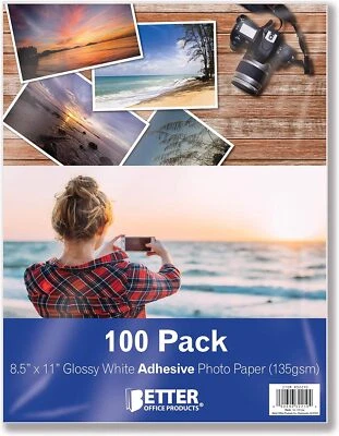 Adhesive Backed Photo Paper 100 Sheets 8.5x11 Glossy Sticky Craft Stickers - Image 1 of 4