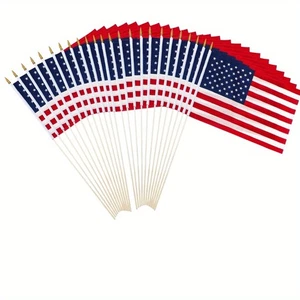24 Pack USA Stick Flag 18" x 12" Handheld American Grave Marker Flags - 30" Pole - Picture 1 of 7