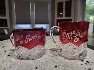 2 Antique EAPG Ruby Stain Flash Glass Souvenir Ocean City, Asbury Park NJ 1901 - Image 1 of 4
