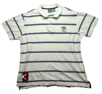 男式 Aeropostale Polo 衫白色带浅蓝色条纹短袖 XL — 第 1/4 张图片