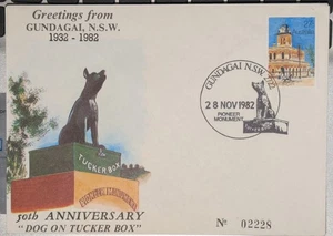1982 Gundagai Dog on Tuckerbox postmark APM10670 souvenir cover 50th Anniversary - Picture 1 of 1