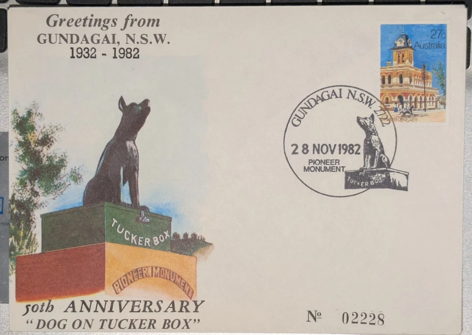 1982 Gundagai Dog on Tuckerbox postmark APM10670 souvenir cover 50th Anniversary - Image 1 of 1
