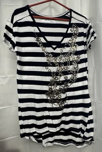 Pre-owned ZARA Collection Ladies Navy & White Striped T-Shirt Pattern Size L - Picture 1 of 13