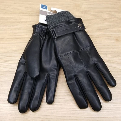 Guantes ISOTONER Para Hombre XL Negro Imitación Cuero Pantalla Táctil Sobre la Muñeca Acogedor Forrado Foto 1 de 4