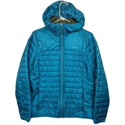 Merrell Puffer Jacket Women’s Medium Teal Blue Quilted Hooded Winter Coat Rain  - Image 1 of 4