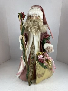 Vintage Kirkland’s 24” vittoriano Babbo Natale statuina cappotto velluto malva rosa - Foto 1 di 11