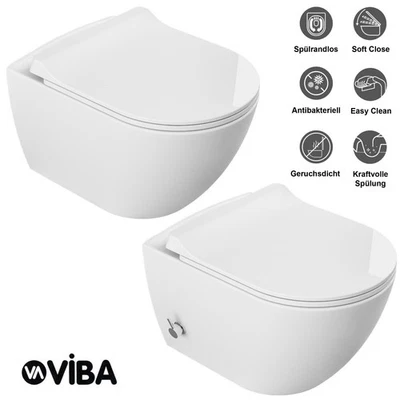 VIBA SUA Hänge Wand Dusch WC Taharet Bidet Toilette Spülrandlos + Deckel Armatur - Bild 1 von 4