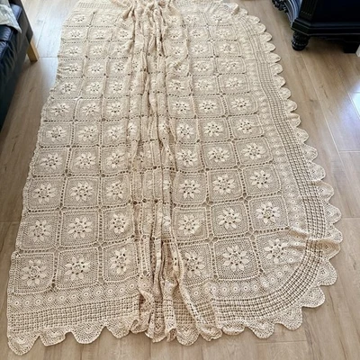 "Cubierta de cama de ganchillo a mano de colección extendida marfil flores 3D 92""x98"" Queen/Cal King" Foto 1 de 4