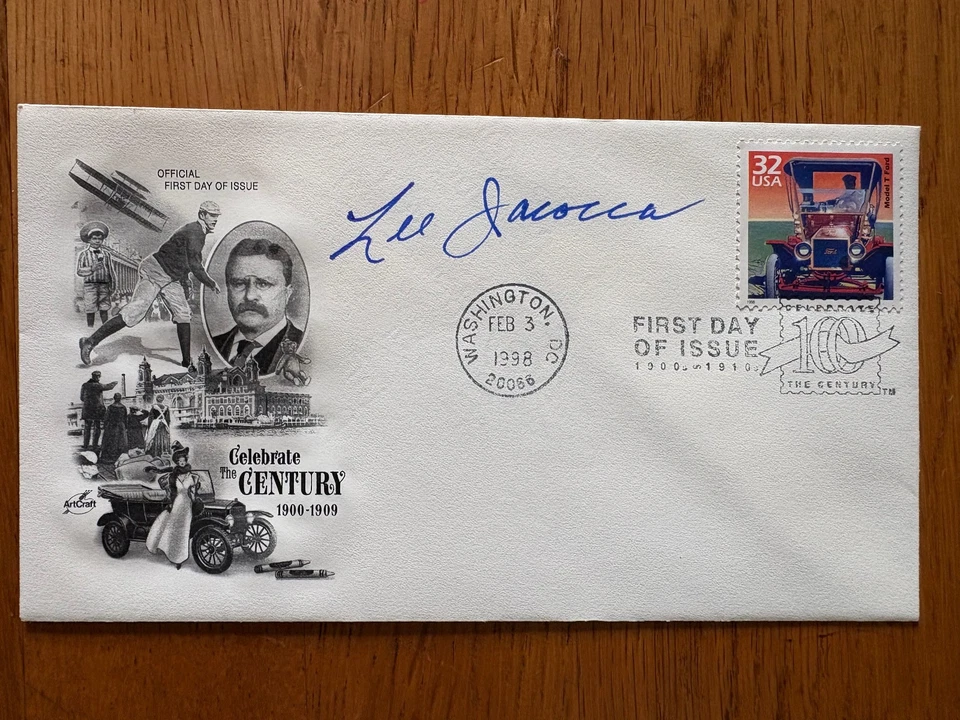 LEE IACOCCA AUTOGRAPHED MODEL T FORD FIRST DAY ISSUE 1998 CELEBRATE CENTURY FDC - Image 1 of 1