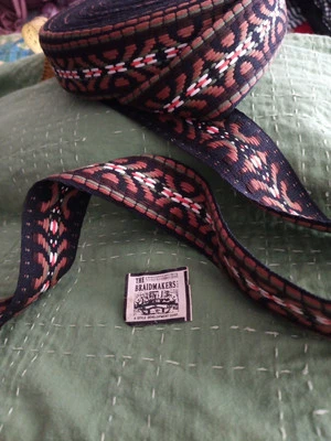 3 Yards Vtg Braidmakers Woven Cotton Trim-Black/Brown/Orange/Sage-1.5" Wide-NOS - Image 1 of 4