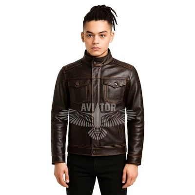 Men's American Classic Fit New Brown Genuine Sheepskin Handame Jacket Real 100% - Image 1 of 4