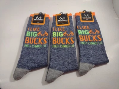 3 Pair Socks Real Tree Crew  Adult Shoe Size 6-12.5, Hunting, Grey with graphics - Image 1 of 4