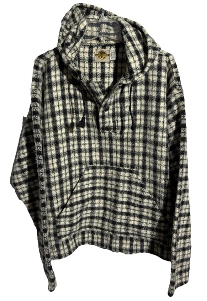 Sudadera con Capucha Vintage Earth Ragz Baja Talla L Blanco y Negro Cuadros Gruesa Cálida México Foto 1 de 4
