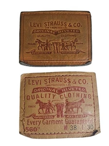 Vintage Levi Strauss Leather Hat Pants Tag + Red 560 | Lot Of 2 - Picture 1 of 3
