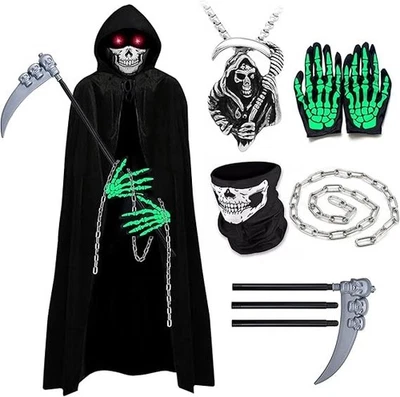 BRANDED YADODO Sensenmann Kostüm Herren Damen Erwachsene Mit Sense Schädelmaske Handschu