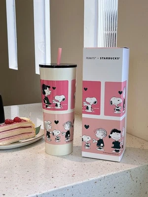 Nova Caneca de Palha Starbucks Fofa Rosa Snoopy SS 710ml Grande Capacidade - Imagem 1 de 4
