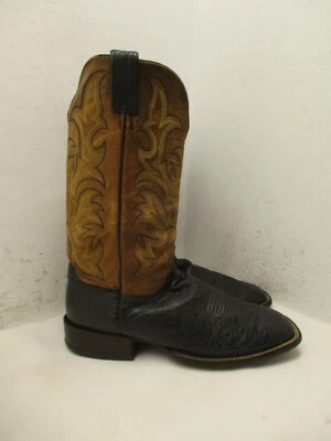 Ковбойские сапоги Justin 5507 мужские 9,5 EE черные коричневые гладкие страусиная кожа квадратный носок - Изображение 1 из 4