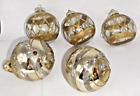 Vintage Glass Christmas Ornaments Clear Mica Gold Silver Balls 3" Lot Of 5