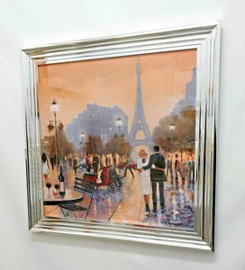 Spiegelrahmen Paris Stadt Bild Glitzer Flüssigkristall Glas Wandbild 85x85cm - Bild 1 von 5