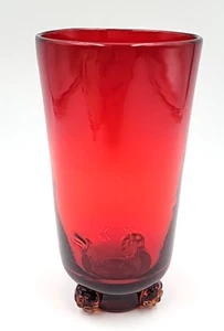 Vintage Blenko Glass C445HB Ruby Red Rosette Highball Tumbler - Picture 1 of 17