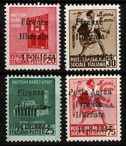 Italia Firenze Liberata francobolli lotto 4 francobolli diversi con sovrastampe 1944 - Foto 1 di 2
