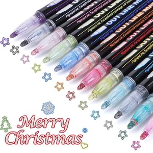 12 Colors Metallic Glitter Pens Set Shimmer Markers Double Line Sparkle - Picture 1 of 7