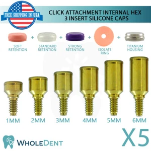 5x Click Attachment Abtment 3 Insert Silicone Caps Dental Im plant Internal Hex - Picture 1 of 3
