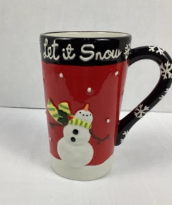Let It Snow Holiday Christmas Snowman Tall 3D Coffee Tea Mug Cup by Ganz - Picture 1 of 9