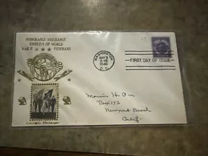 US COVER WWII HONORABLE DISCHARGE EMBLEM FDC SCOTT 940 CROSBY PHOTO CACHET - Picture 1 of 2