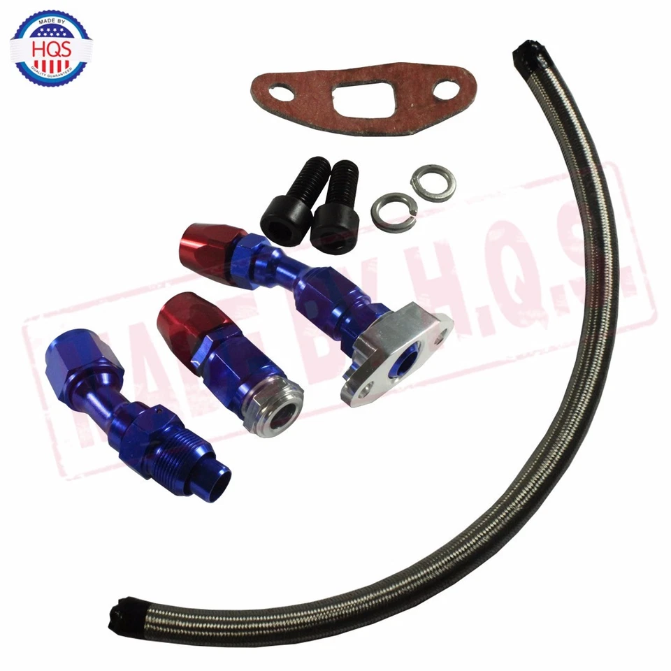 BRAIDED TURBO CHARGER/TURBO OIL 17" Return Drain Line 10AN FITTING KIT + Gasket Foto 1 de 4