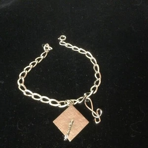 Sterling Sliver Charm Bacelet Graduation Cap and G or G Clef 7” Music Note - Picture 1 of 5