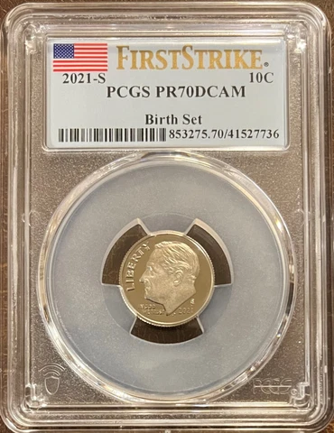 2021 S ROOSEVELT DIME BIRTH SET PROOF PCGS PR70DCAM Cover