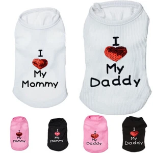 Pet Dog Clothes T Shirt Vest Clothing Puppy Cat Cute Print Love Mom Dad Appare↔ - Picture 1 of 22