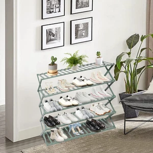 Bamboo Shoe Rack Organizer Shelf,5 Tier Shoe Rack,Foldable Free Standing Storage - Picture 1 of 14