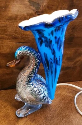 Dale Tiffany Accent Lamp Bird duck swan trumpet lilly night light decor blue - Image 1 of 4