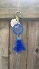 Handmade Mini Feather Dream Catcher Pedant Key Ring In Blue Colour.