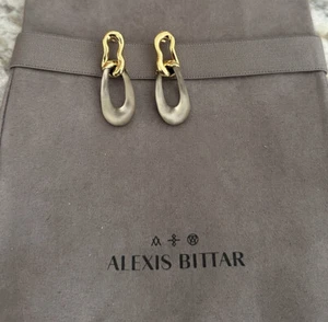 100% Authentic Alexis Bittar Warm Gray Lucite & Gold Link Earrings - Picture 1 of 13