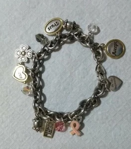 VNTG Brighton Charm Bracelet Rhinestones Women's Jewelry Breast Cancer Awareness - Picture 1 of 2