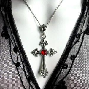 Alloy Baroque Necklace Gothic Crucifix Chain Trend Silver Cross Necklace - Picture 1 of 8