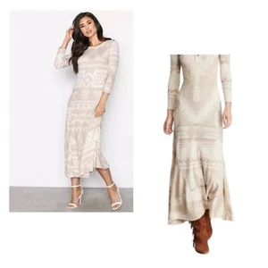 NEU Polo Ralph Lauren Southwestern Azteken Beige Thermo Midi Maxikleid - Bild 1 von 10