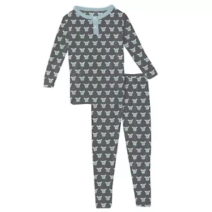 New Kickee Pants bamboo L/S pewter" furry friends" henley pajama set, 6, NWT - Picture 1 of 2