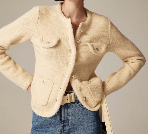 OFF WHITE J Crew Giacca Donna Texturizzata Maglione Cardigan Invecchiato Pergamena Beige Taglia M