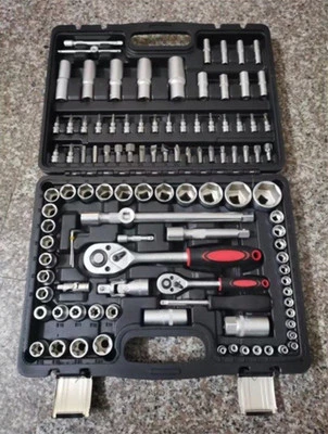 Professional 108PCS Socket Set Kit Mechanics Tool 1/4" & 1/2" Ratchet Wrench UK - Image 1 of 4