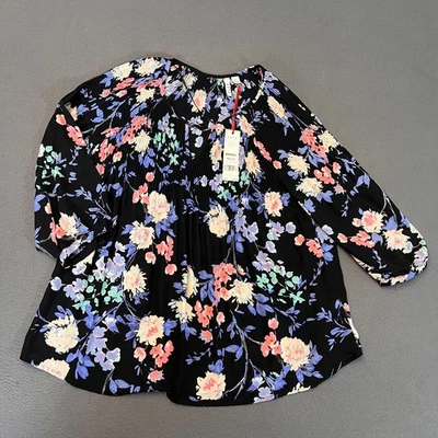 Blusa Top ELLE Para Mujer Talla Med Negra Estampado Floral Pulida Pasteles Plisada Nueva con Etiquetas Foto 1 de 4