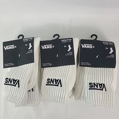 NUEVO CON ETIQUETAS Vans Niños Calcetines Clásicos Crew TRES, 3 Paquetes Blanco Talla 10.5-13 Foto 1 de 4