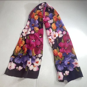 Vintage Echo Silk Scarf w/ Dark Blue Multicolor Floral Flowers Pattern 50x11 - Picture 1 of 3
