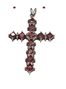TANTALIZING TGGC STERLING SILVER GARNET CROSS PENDANT W/CZ ACCENTS - Picture 1 of 5